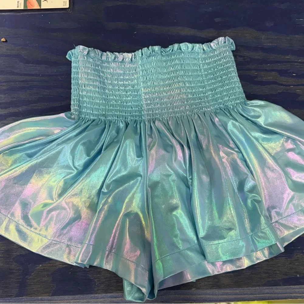 Queen of sparkles Iridescent Blue Shorts with Elastic Waistband sz XL- NWOT!